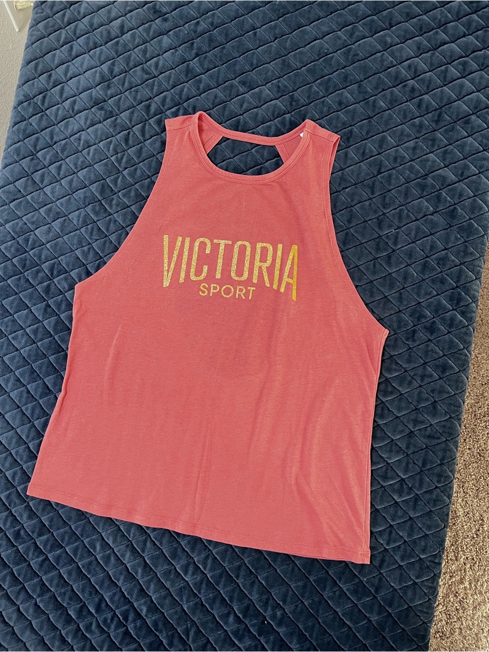 Victoria Sport Pink Tank with Gold Logo - Casual Athletic Wear - Backless Design